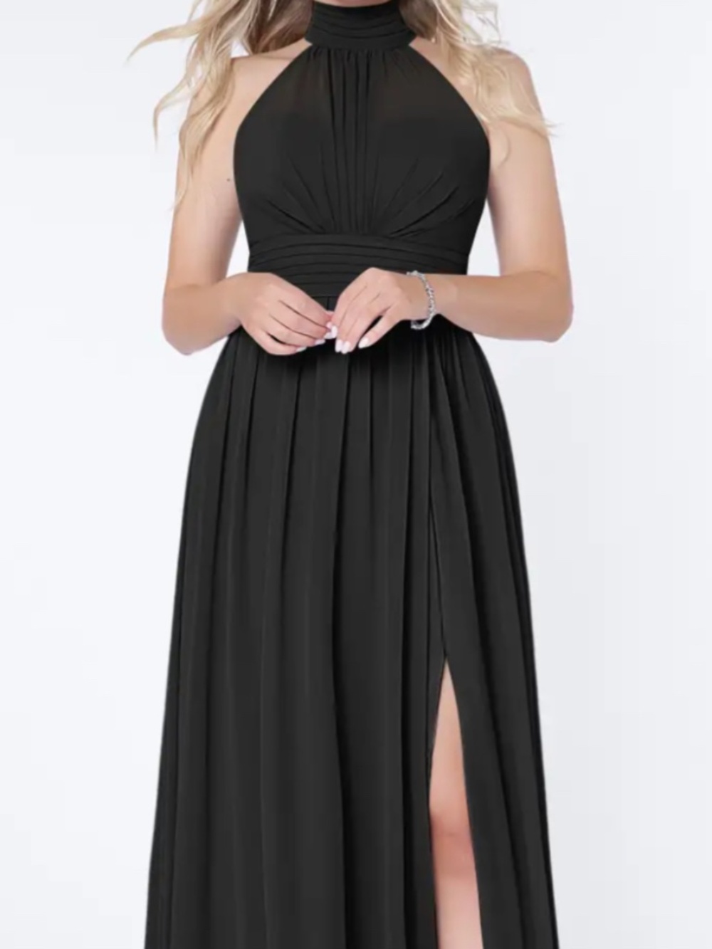 Azazie Iman Black A-Line A-Line Ruched Chiffon Dress